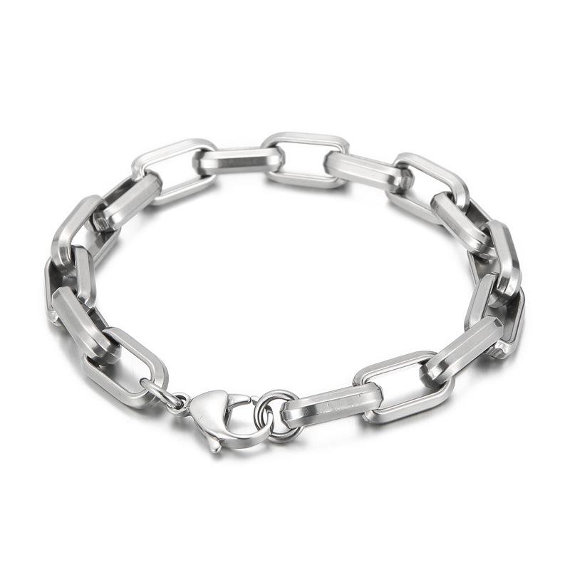 European & American Style Men's Titanium Steel Paperclip Chain Necklace & Square Bracelet