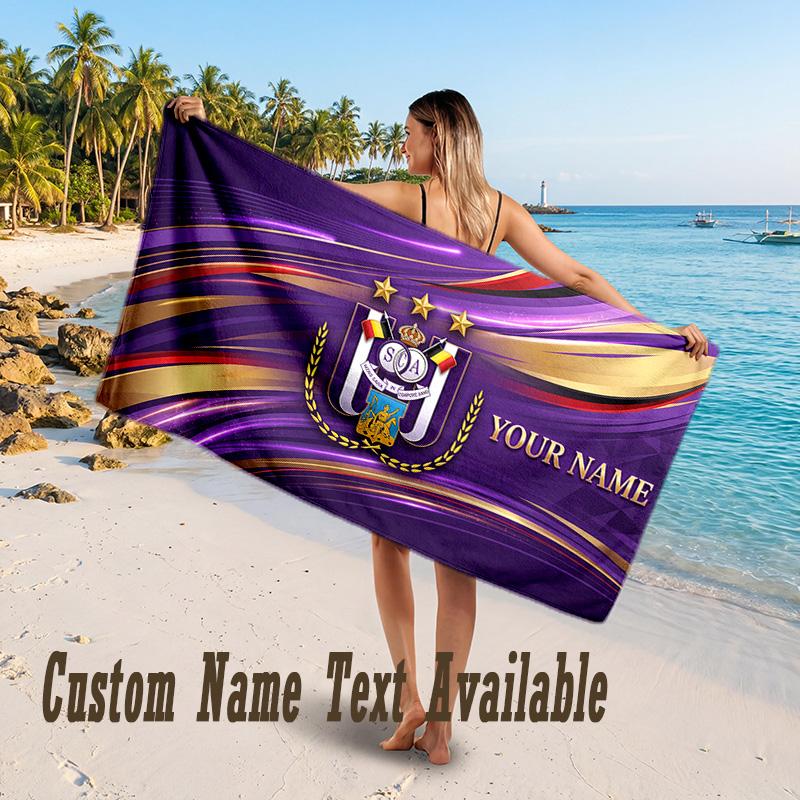 Anderlecht FC logo Design Beach Towel Custom Text Large Towel for Beach Vacation