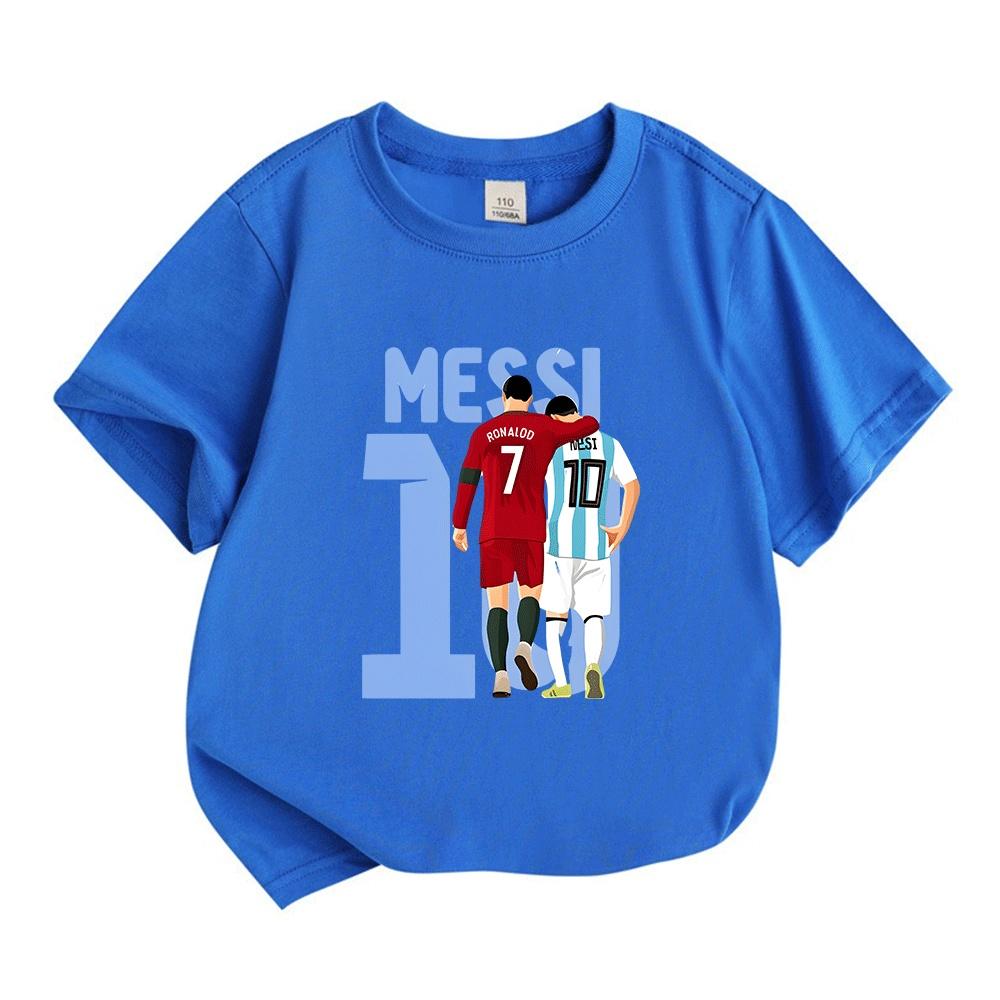 Kids Boys Girls Crew Neck Short Sleeve 100% Cotton T-Shirt, Football Stars Print Casual Soft Tees for Boys Girls Daily Wear Sport Tops for Children