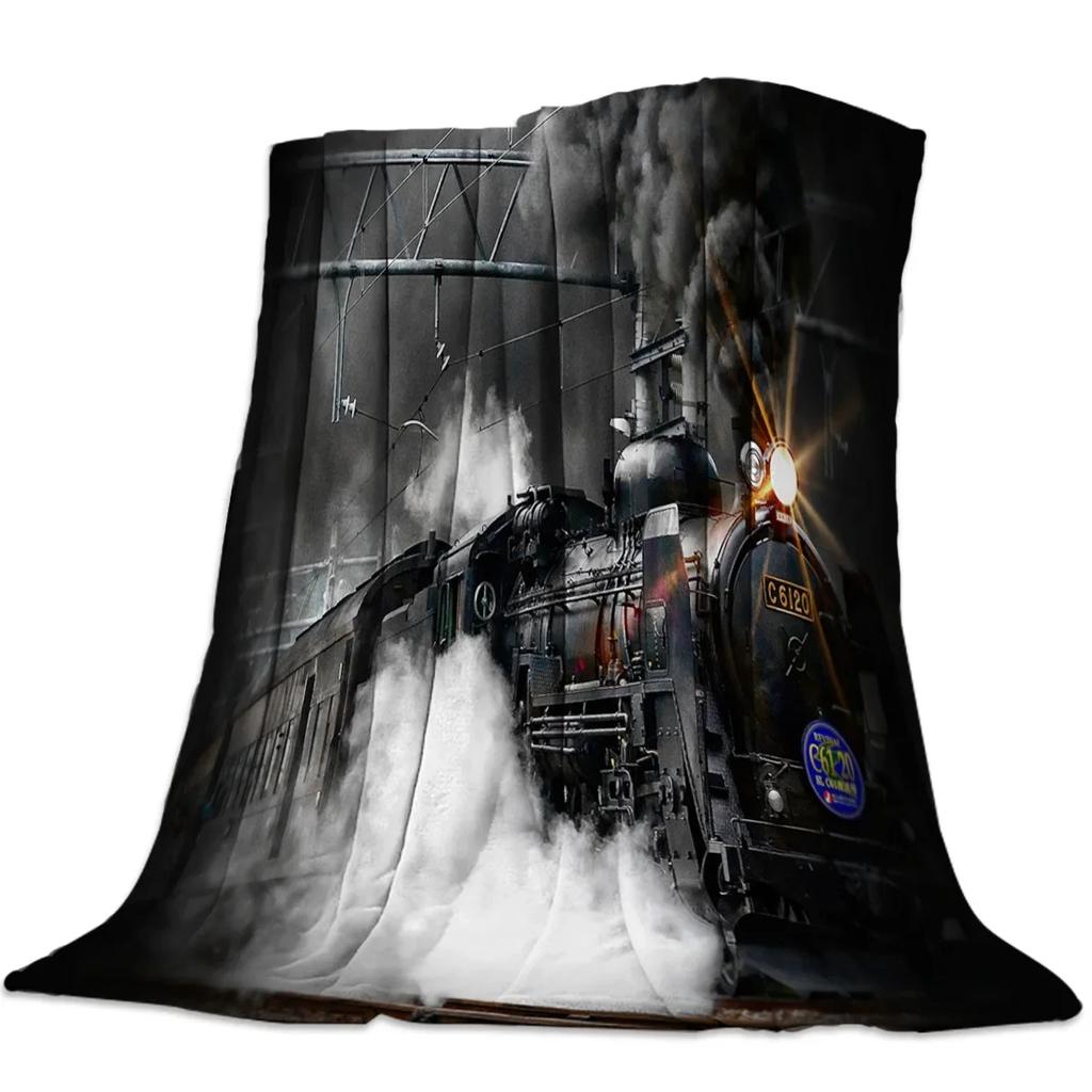 Flannel Blankets The Steam Age Of Old Trains Blanket Cushion Warm Throws on Sofa Bed Home Bedspread Travel Fleece Blanket Queen