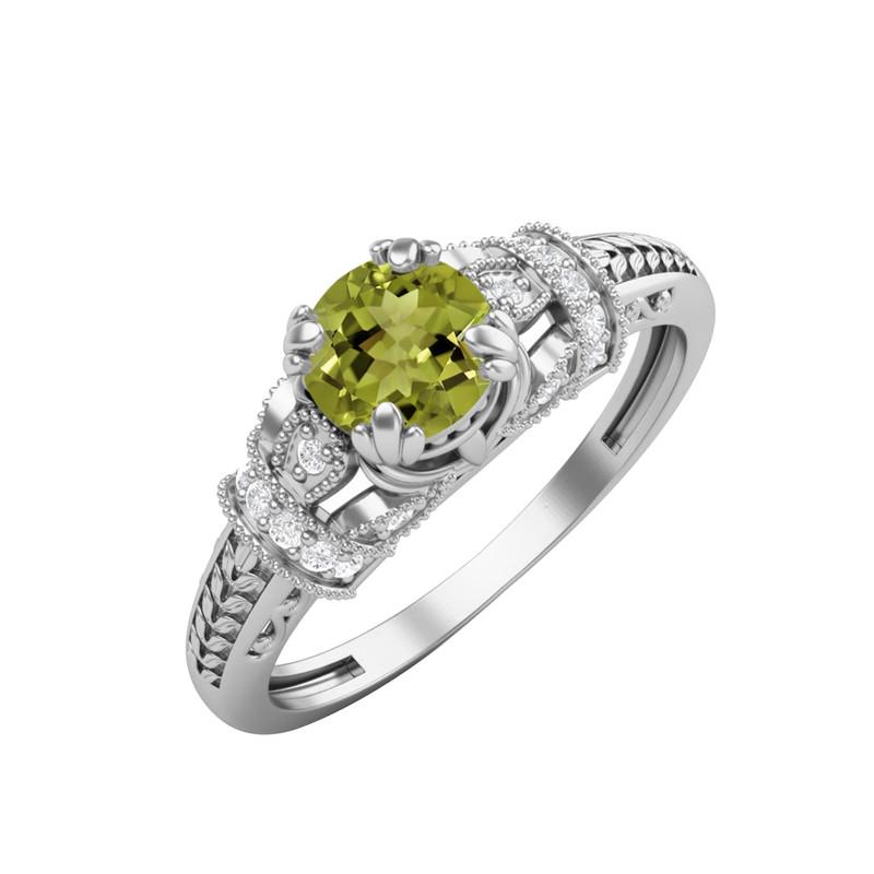 5MM Round Peridot Gemstone 925 Sterling Silver Solitaire Blossom Design Women Wedding Ring 6