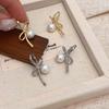 Korean Silver Color Pearl Bowknot Hoop Earrings for Women Minimalist Asymmetric Bow Earrings Wedding Jewelry Valentine Gift