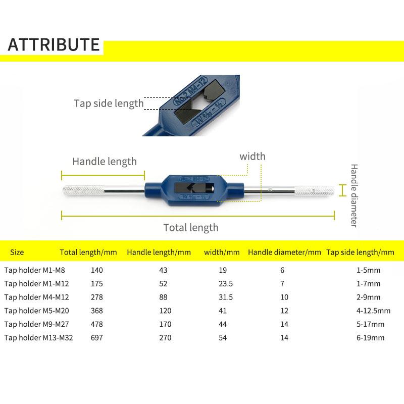 1pcs M1-M32 Hand Tap Wrench Adjustable Engineers Tap Wrench Holder Threading Hand Tool Thread Lock3