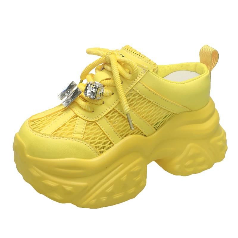Fashion 9CM Women's Thick Bottom Slip-On Slippers Air Mesh Synthetic Leather Sandals Summer Platform Wedge Flats Breathable Hollow Shoes