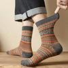 Mens Socks Autumn Winter Fashion Retro Geometric Patterns Middle Tube Socks Men Japanese Fashion Ethnic Vintage Long Socks
