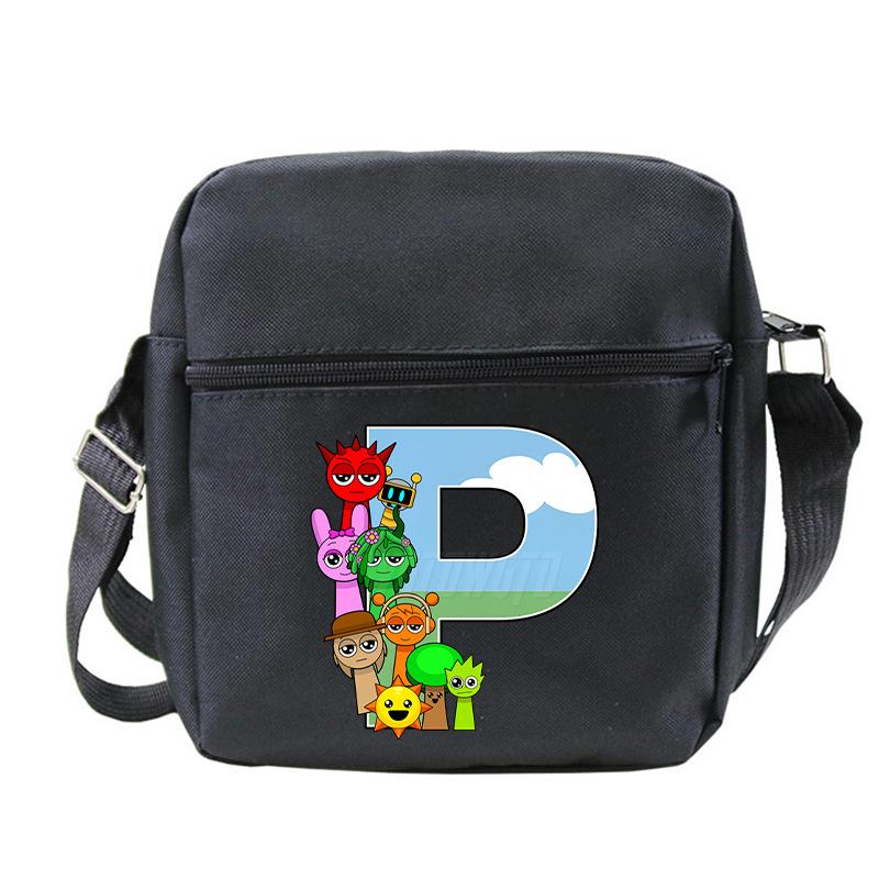 Fashion Children'S Shoulder Bag 26 Letters Personalized Printing Rhythm Box Black Messenger Bag Stationery Bag