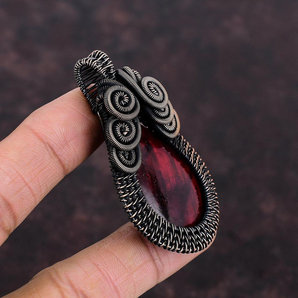 Red Fire Labradorite Pendant Copper Wire Wrapped Gemstone Pendant Handmade Pendant Copper Jewelry Latest Design Pendant Wire Wrapped Jewelry