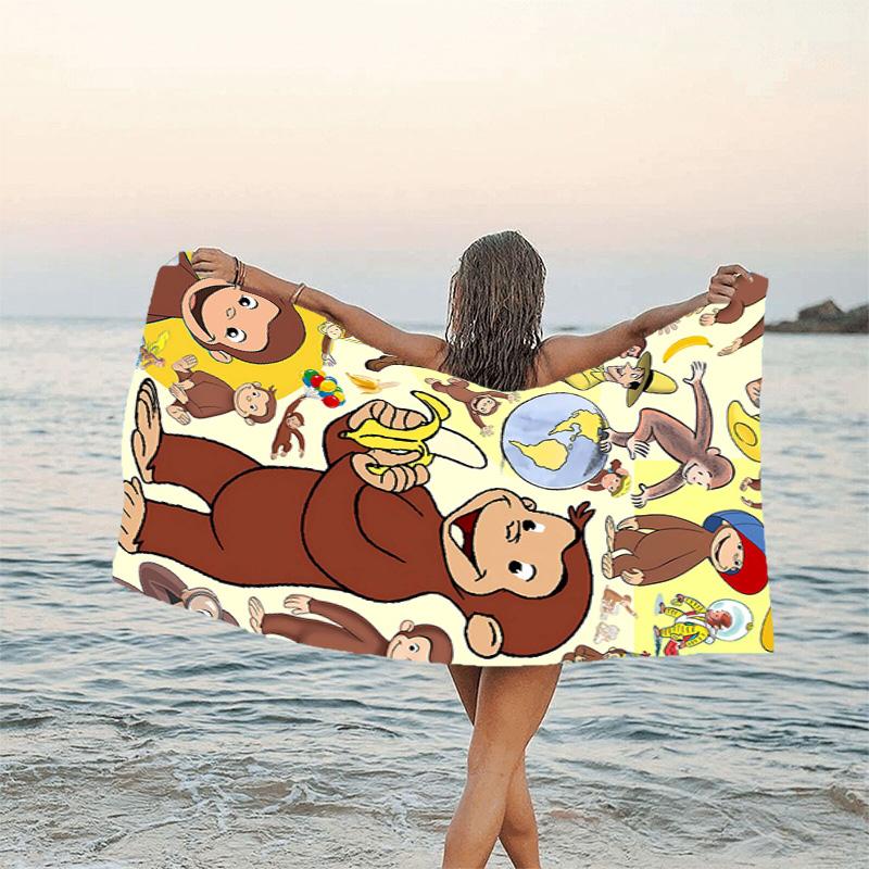 1pc Curious George (6) Beach Towel, Beach and Seaside Swimming Pool Equipment, Fashion Pattern, Rectangular, Travel Essentials