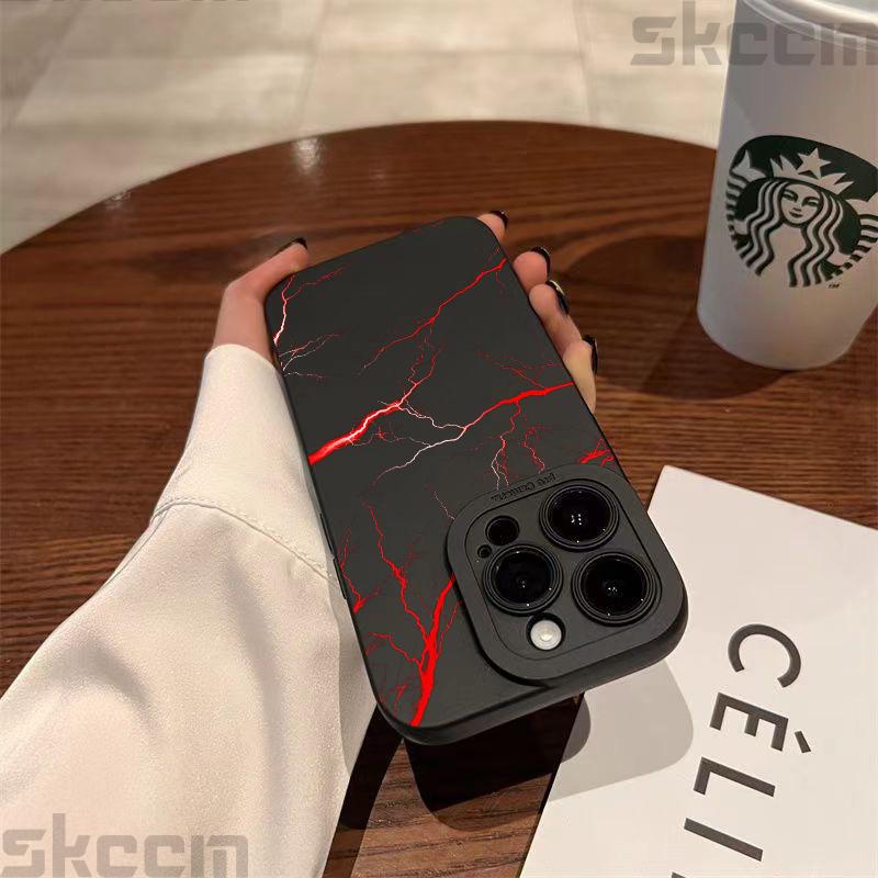 Cool Red Lightning Printed Phone Case For iPhone 16 16E 15 14 13 12 11 Pro Max 7 8 Plus X XR XS Matte Shockproof Silicone Cover