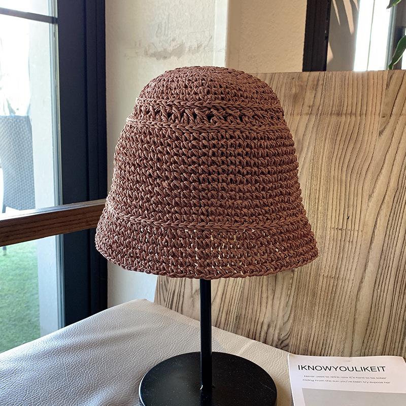 Hat Female trendy versatile woven bucket hat Beach sun protection Summer small edge straw hat Beggar bucket hat