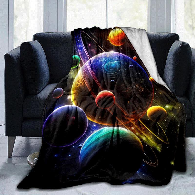 

1pc Planet Printing Lightweight Flannel Blanket, Comfortable and Warm Blanket, for Camping Sofa Bed and Couch Office, Gift 100x150cm
