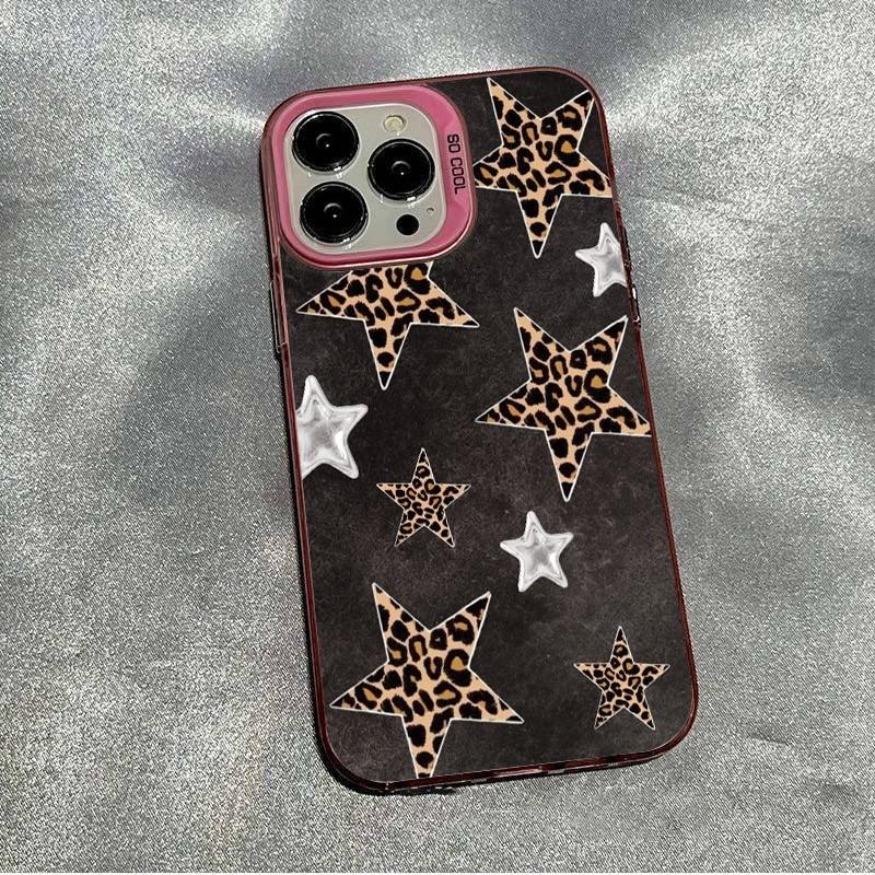 Silvery Leopard Print Stars Pattern Phone Case For Samsung Galaxy S25 FE Cases S24 Ultra S23 S22 S21 Plus A16 A26 A36 A56 Cover