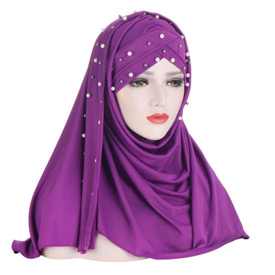 Fashion Women Headscarf Round Beads Faux Pearl Headwear Scarf Wrap for Daily Life