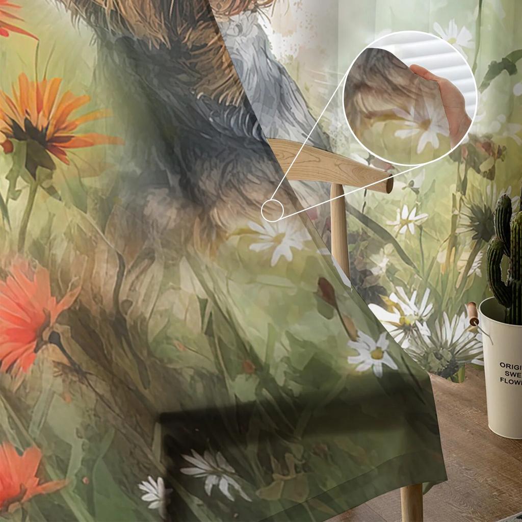 Flower Pet Dog Watercolor Butterfly Tulle Curtains for Living Room Sheer Curtain for Bedroom Window Blinds Voile Curtains