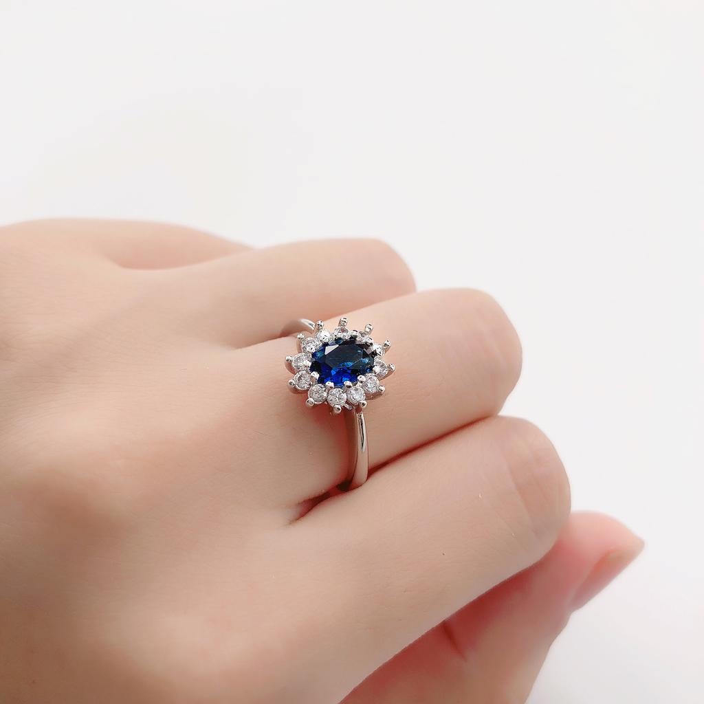Lady Princess Diana Rings for Women Bridal Blue Crystal Wedding Engagement Promise Marriage Ring for Female Fashion Jewelry 076