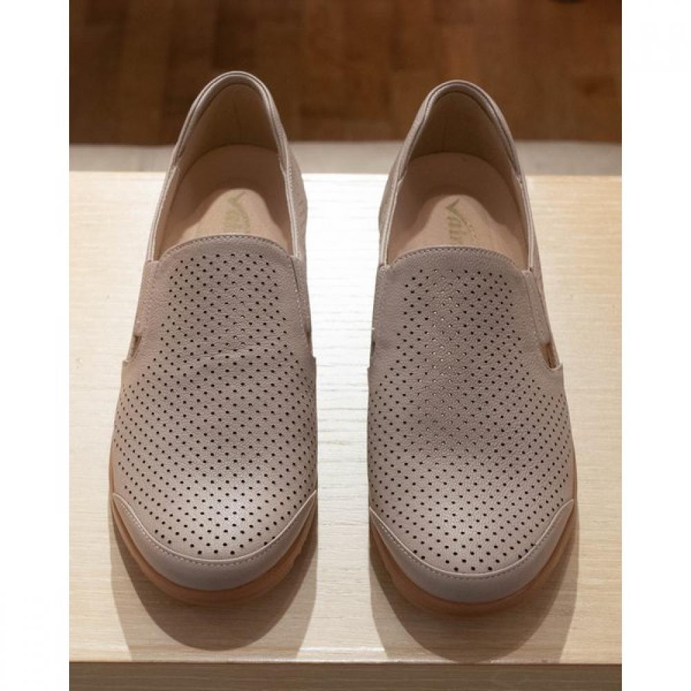 Vainer Women Comfort Shoes Leather Punching 327d Beige