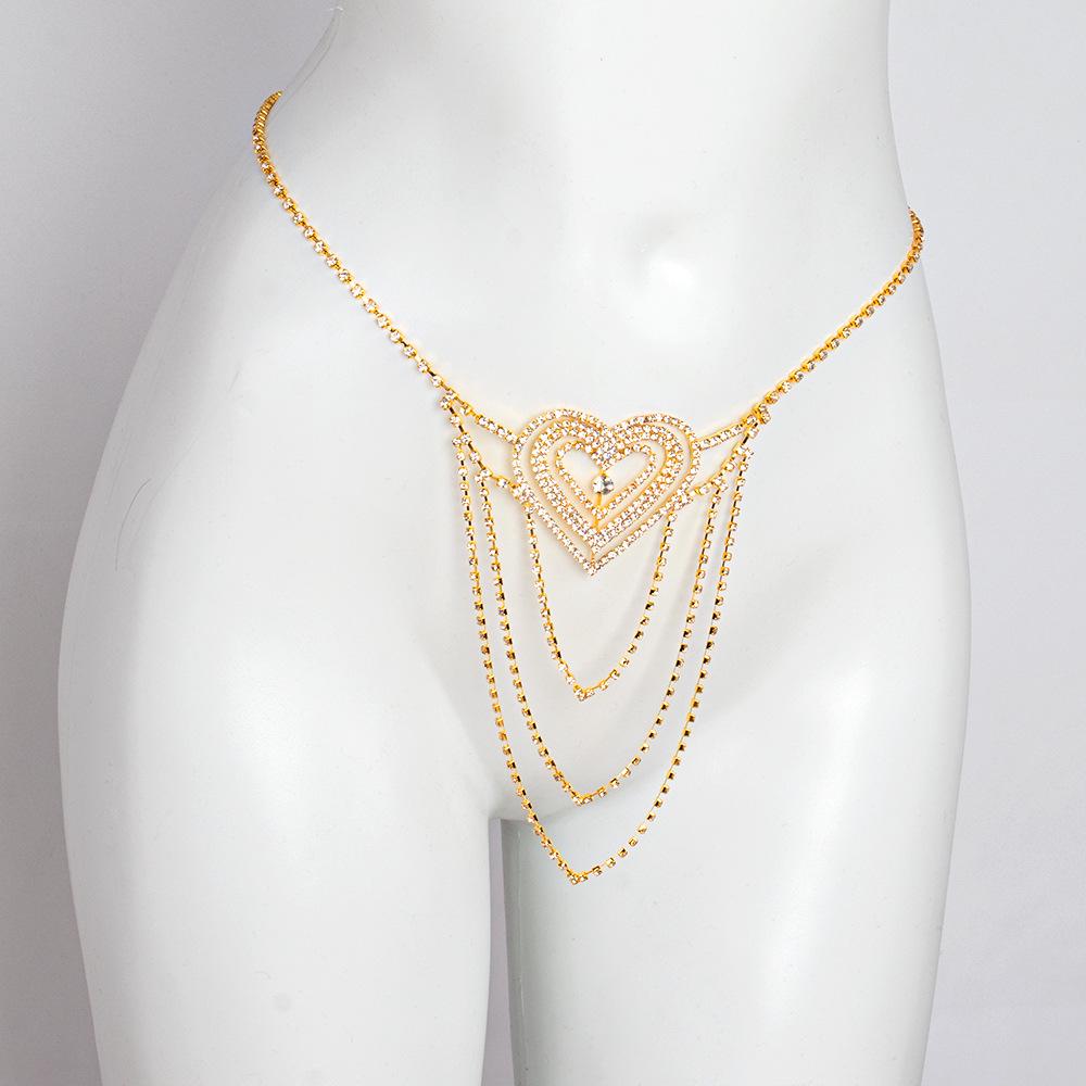 Hot Waist Rhinestone Heart Body Chain Panties for Women