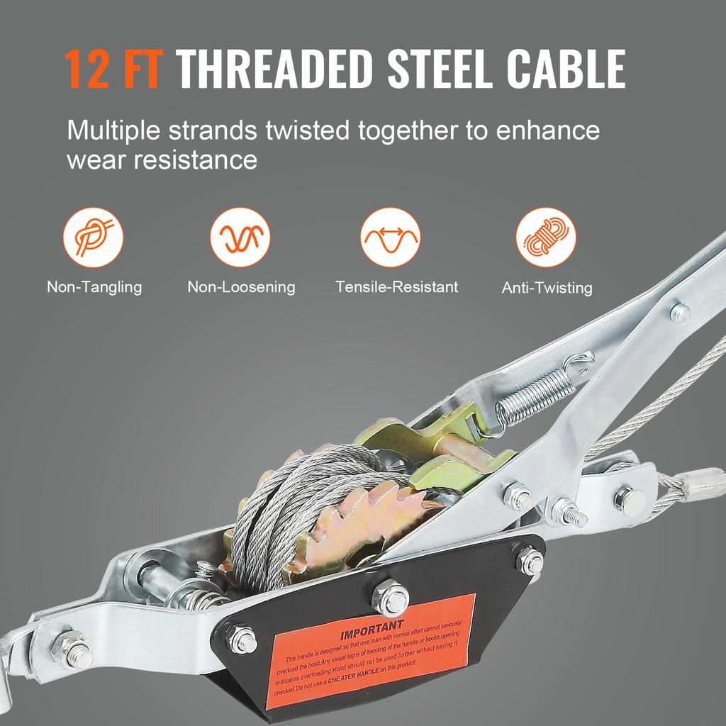 SucceBuy Come Along Winde 2/4/5 Tonnen Zugkraft Schwerlast Ratsche Automobil Hebezug Stromkabel Zuggerät für Fahrzeugbergung