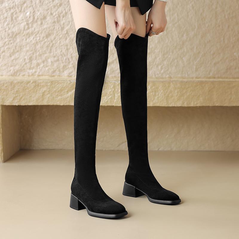 Botas de tacón alto para mujer, otoño e invierno, nuevas botas hasta la rodilla elásticas de gran tamaño y tacón grueso