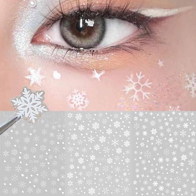 Christmas Face Snowflake Sticker 5D White Snowflake Round Tattoo Eyeshadow Stickers Fo Festival Nail Body Makeup Bling Jewel DIY