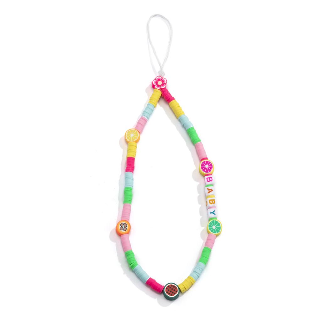 Minimalistische Farbblock-Frischfrucht-Perlen-Handykette Geometrisches Weichton-Anhänger-Seil-Kette