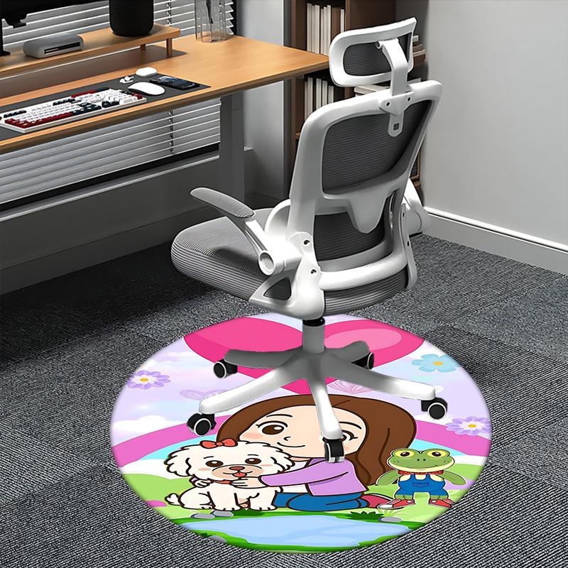 

Girl with Dog and Frog Chair mat Round Rug-Office carpet, Machine Washable, Non-slip, Suitable for Living Rooms, Bedrooms 80cm