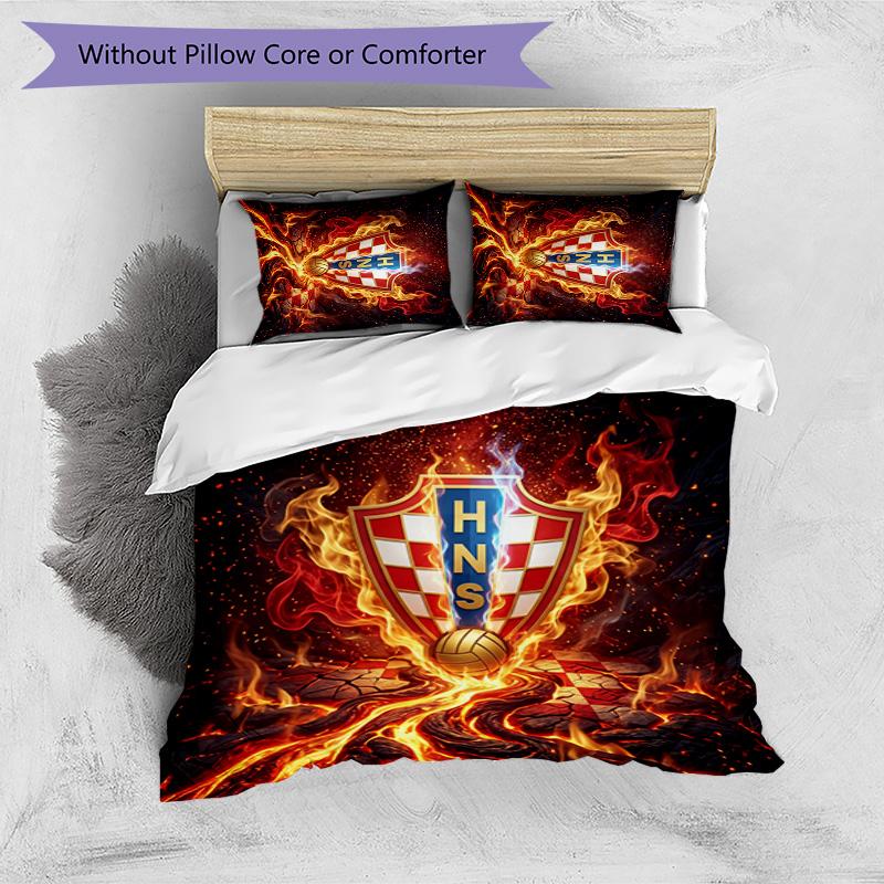 Croatia Football Printed Bedding 3 Piece Set Cozy Breathable Bed Cover Set as Housewarming Holiday Gift