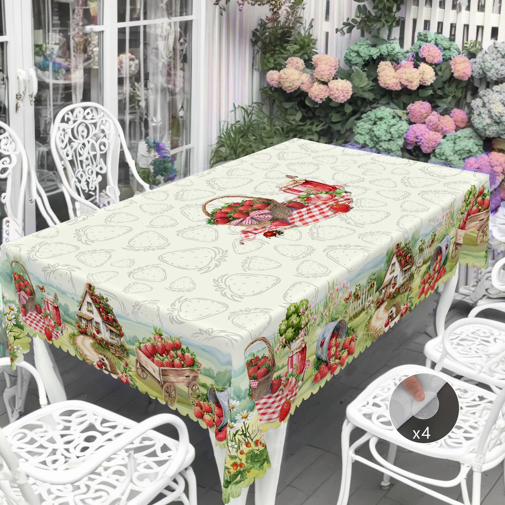 1 Stück Tischdecke rund und rechteckig mit Erdbeermotiv, in verschiedenen Größen erhältlich, rosa Erdbeermusterdruckdesign, Retro Bauernhaus, Sp
