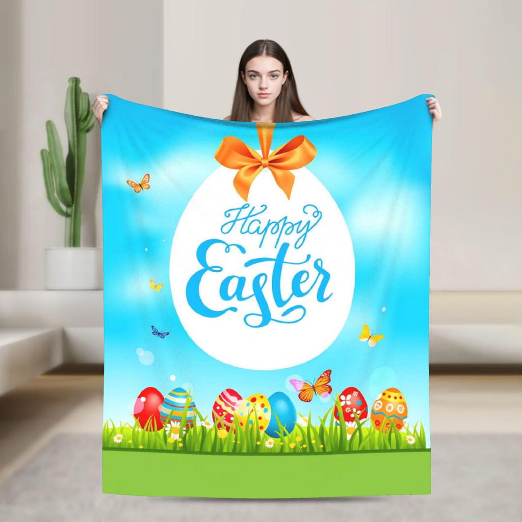 Cute Rabbit Painting Easter Eggs Blankets Quality Soft Cozy  Bedding Throws Spring Picnic Living Room Novelty Bedspread