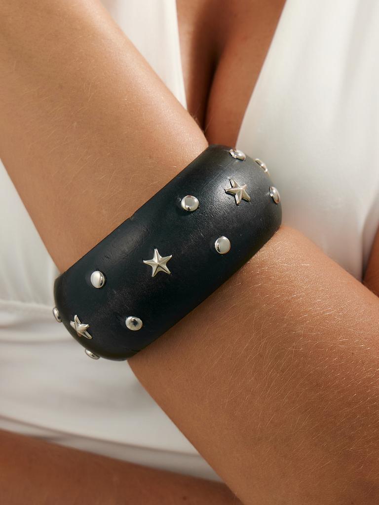 Retro Fashion Five-pointed Star Rivet Wooden Bracelet Bangles Y2k Punk Style Geometric Vintage Bangle Jewelry Fashion Hiphop Grunge Pulseras Mujer