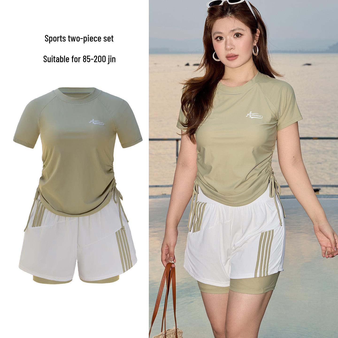 Two-Piece Tummy Control Women s Plus Size Short Sleeve Swimsuit 4XL
