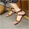 Fashion Womens Soft Leather Studded Sandals Non-Slip Flat Heel European and American Style Belt Buckle Versatile Sandals