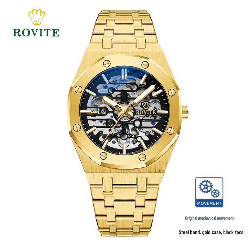 Montre mécanique automatique étanche pour homme avec squelette et bracelet en acier par Fang Sheng