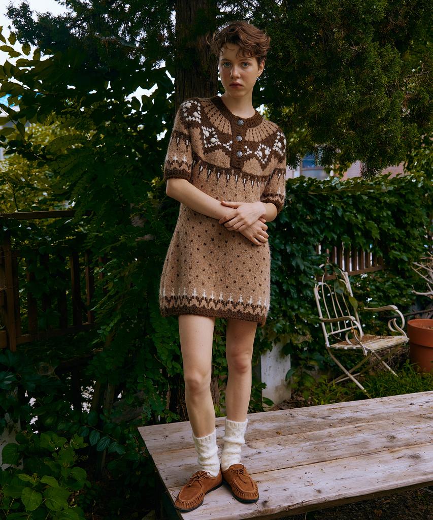 Green Butter Alpaca Nordic Dress (Beige)