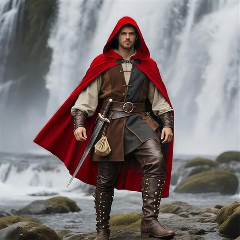 Medieval Cloak For Adults Cold Weather Outdoor Activities Easy Closure Design Polyester Cape Halloween Costume