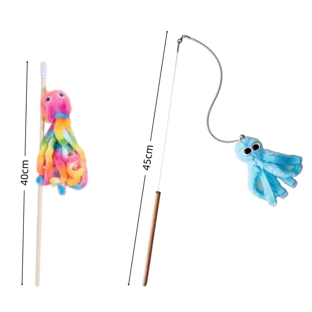 New Cute Octopus Cat Teasing Wands Funny Catcher Long Handle Interactive Stick Plushie Animals Teaser Stick Rod Indoor Play