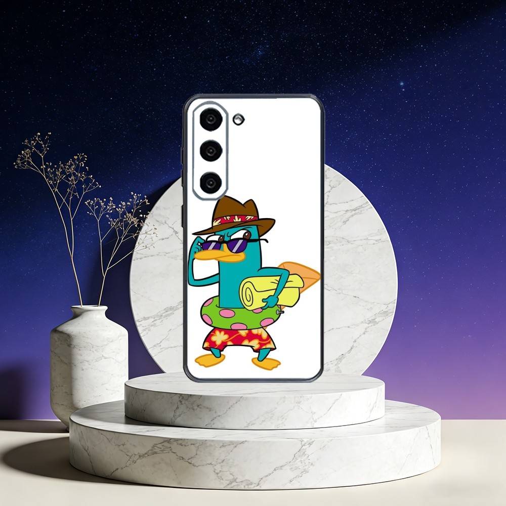Cute Cartoon Perry The P-Platypus Phone Case For Samsung Galaxy A73,A72,A71,A70,A53,A52,A51,Others Soft Black Cover