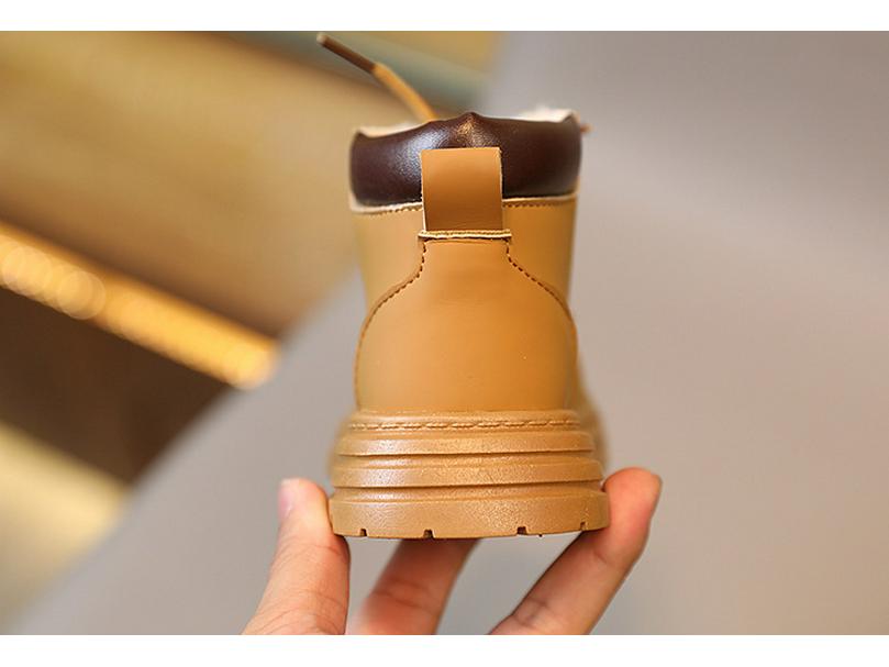 Kids' Fleece-Lined Martin Boots: Boys' and Girls' Autumn/Winter British-Style Yellow Cotton Boots