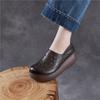 Johnature Echtes Leder Ausgeschnittene Keilsandalen mit dicker Sohle Bequeme und atmungsaktive Damen-Schlupfschuhe