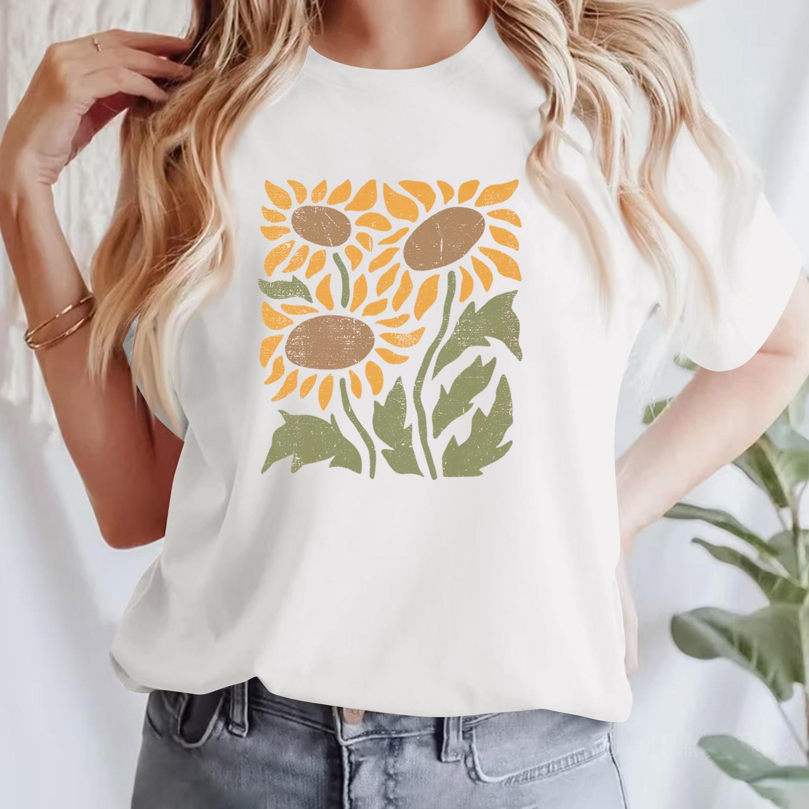 

Жіноча повсякденна футболка з принтом і круглим вирізом, пуловер з короткими рукавами S білий