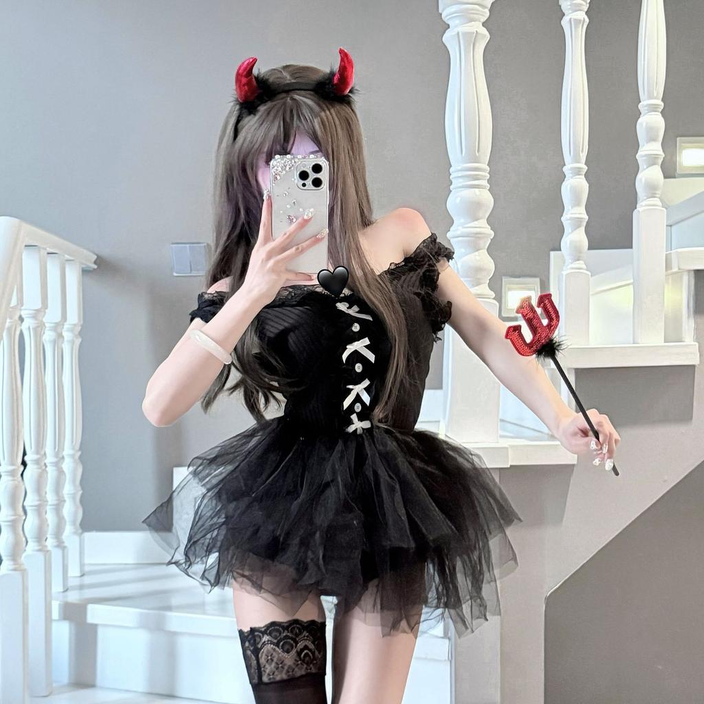 Sex Underwear Sexy Dark Square Collar Pure Desire Wind Waist Thin Fluffy Princess Short Skirt Set