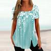 Women's Printing Square Neck Button Short Sleeve Bottom T-shirt Top