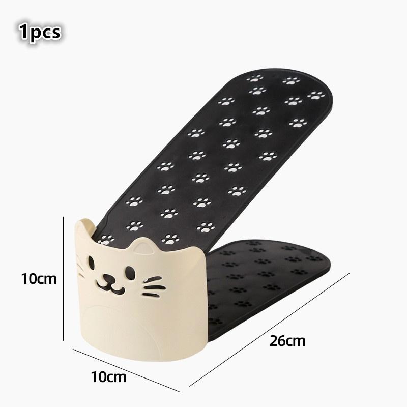

1 шт. Мультяшная кошка Обувная полка Стойка для хранения обуви Двухслойная Встроенная Регулируемая Пластиковая Обувная полка Для Дома Гостиной чёрный