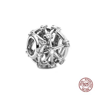 Ciondoli 100% Argento Sterling 925 Perline Rotonde Vuote Adatti per Creazione Braccialetti Charm alla Moda per Donne Gioielli Fai da Te
