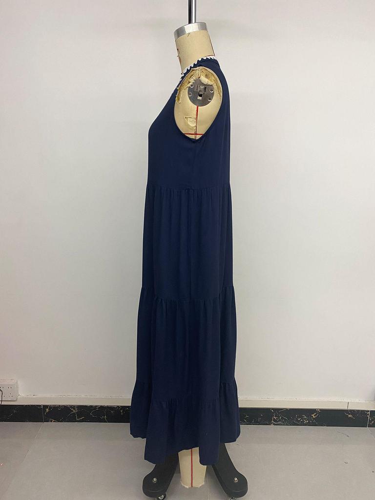 TikTok Europe Sleeveless V-Neck Summer Dress 2026 - Women's Casual Long Dress with Unique Craftsmanship.