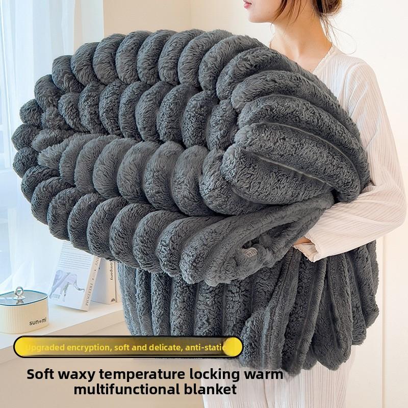 

Роскошное одеяло из белого кораллового флиса - Мягкий геометрический полосатый узор, Удобное покрывало для всех сезонов, Одеяло для кровати, Одеяло для дивана 100*150cm серый