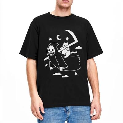 Cat Riding Grim Reaper Goth Merchandise T-Shirt Men Women Gothic Humor Vintage  New Arrival Tee Shirts