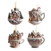 2 ks Ozdoby na vánoční stromeček ve tvaru šálku na kávu 2D akrylové Zimní vesnice Sněhový dům Horká čokoláda Tvar hrnku Vánoční závěsné přívěsky pro sváteční výzdobu