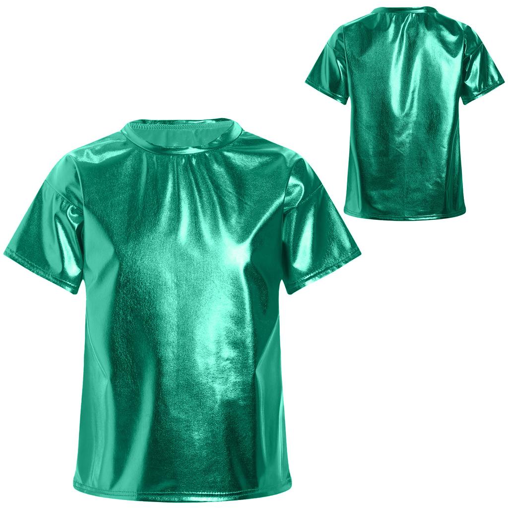 Camisetas de manga corta brillantes para niños y niñas, camiseta de cuello redondo a la moda, disfraz de actuación de baile