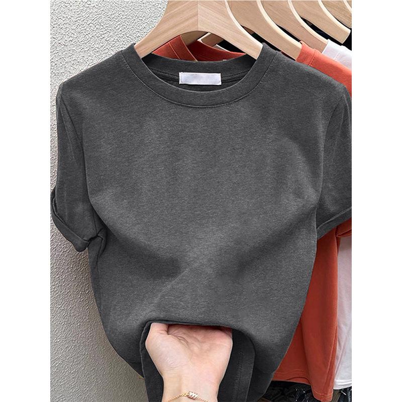 2026 Fashionable Women's Coffee Cotton Brushed Short-Sleeve T-Shirt - Versatile & Age-Reducing for Spring, Summer, Autumn
